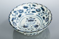 Lot 397 - CHINESE BLUE AND WHITE BOWL with scalloped...