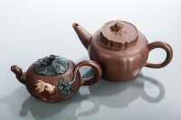 Lot 401 - TWO YUZI TERRACOTTA TEAPOTS both with frog and...