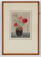 Lot 413 - Y. URUSHIBARA SMALL PEONIES woodcut, printed...