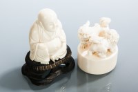 Lot 424 - CHINESE IVORY BUDDHA AND A CHINESE IVORY SEAL...