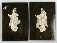 Lot 458 - PAIR OF IVORY INLAID PANELS each showing a...