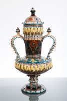 Lot 476 - ISNIK LIDDED VASE with twin handles and...