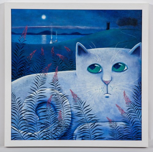 Lot 2315 - VICKY MOUNT, MOON CAT oil on board, signed,...