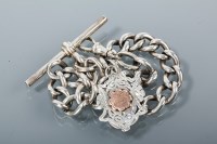 Lot 1623 - STERLING SILVER CURB LINK ALBERT CHAIN AND FOB...