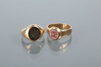 Lot 1702 - TWO EIGHTEEN CARAT GOLD SEAL RINGS one set...