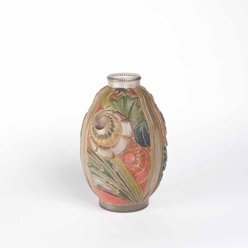 Lot 919 - BELGIAN ART DECO VASE with coloured floral...