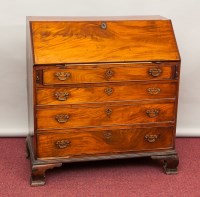 Lot 722 - GEORGE III MAHOGANY BUREAU with hinged writing...