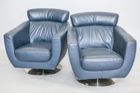 Lot 734 - PAIR OF VIOLINO BLUE LEATHER ARMCHAIRS on...