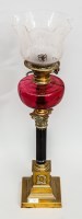 Lot 759 - VICTORIAN BRASS CORINTHIAN COLUMN OIL LAMP...