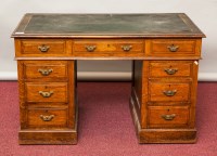 Lot 775A - EARLY 20TH CENTURY OAK PEDESTAL DESK with...