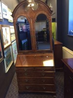 Lot 939 - WALNUT BUREAU BOOKCASE 214cm high