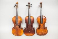 Lot 590 - GROUP OF THREE VIOLINS including a line inlaid...