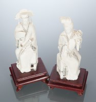 Lot 264 - PAIR OF CHINESE IVORY FIGURES of an emperor...