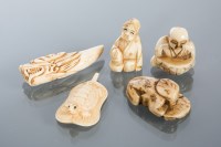 Lot 268 - THREE JAPANESE IVORY NETSUKES two figural and...