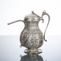 Lot 289 - PERSIAN WHITE METAL COFFEE POT with embossed...