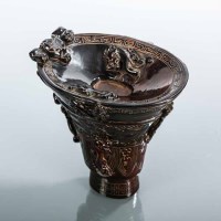 Lot 306 - CHINESE HORN LIBATION CUP with mythical...