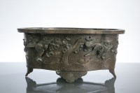 Lot 314 - JAPANESE BRONZE PLANTER with birds and floral...