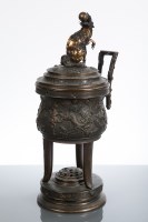 Lot 316 - CHINESE BRONZE CENSER ON STAND with foe dog...