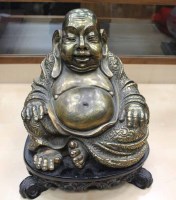 Lot 337 - LARGE CHINESE BRASS BUDDHA the seated figure...