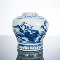 Lot 338 - CHINESE BLUE AND WHITE VASE with landscape...