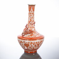 Lot 364 - CHINESE VASE with dragon decoration in orange,...