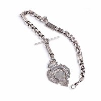 Lot 720 - UNUSUAL FANCY LINK SILVER ALBERT CHAIN formed...