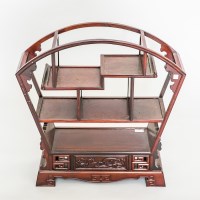 Lot 398 - CHINESE HARDWOOD DISPLAY STAND with arched top...