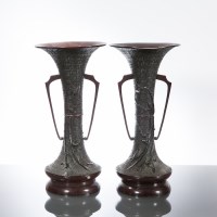 Lot 400 - PAIR OF CHINESE BRONZE VASES with birds and...