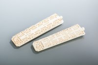 Lot 455 - TWO CHINESE IVORY COUNTERS of rectangular form...