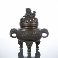 Lot 458 - CHINESE BRONZE CENSER the pierced lid with foe...