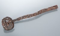 Lot 468 - CHINESE WOODEN RUYI SCEPTRE of pierced form...