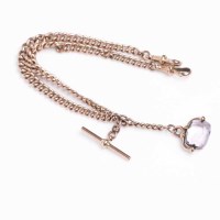 Lot 731 - NINE CARAT GOLD CURB LINK DOUBLE ALBERT CHAIN...