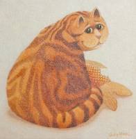Lot 1935 - VICKY MOUNT, KOI CAT oil on deep profile...