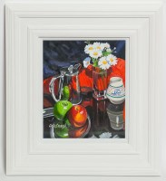 Lot 1944 - FRANK COLCLOUGH, COFFEE POT, FRUIT & FLOWERS...