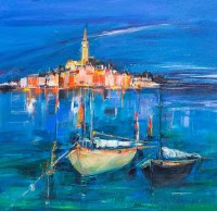 Lot 2020A - SHELAGH CAMPBELL, BOATS AT ROVINJ acrylic on...