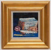 Lot 2054 - DAVID ROBERTSON, HALF A PIE AND BREAD oil on...