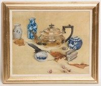 Lot 2067 - * NEIL MCIVOR, STILL LIFE WITH TEAPOT oil on...