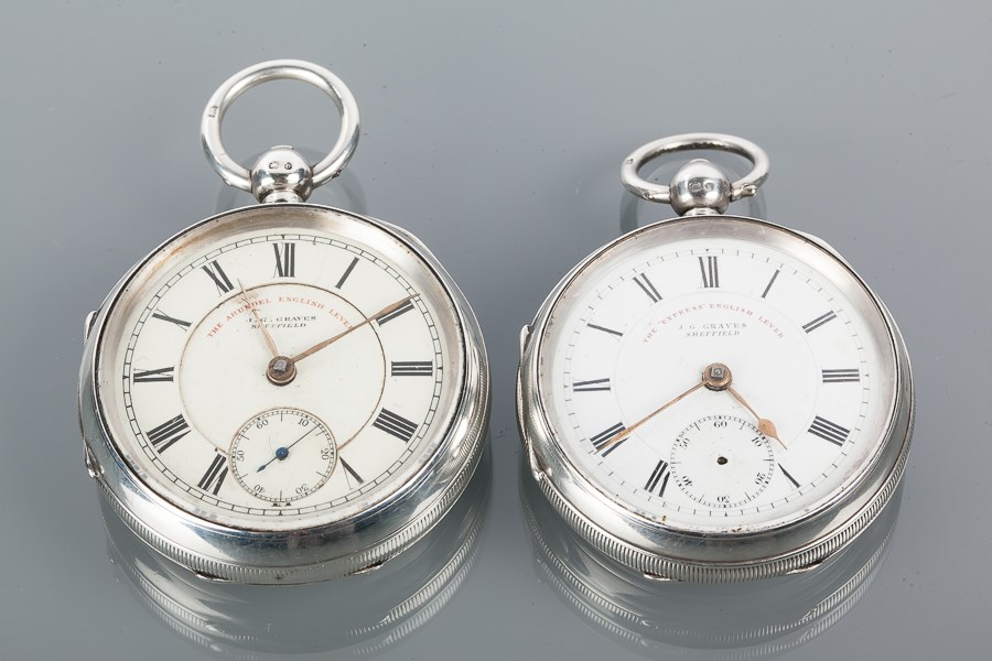 Lot 1604 - TWO SILVER POCKET WATCHES BY J.G. GRAVES