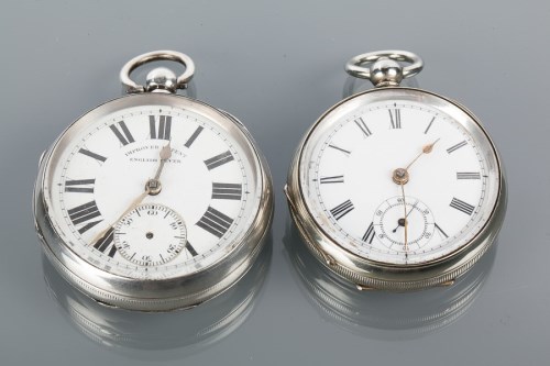 Lot 1605 - LARGE SILVER OPEN FACED POCKET WATCH the white...