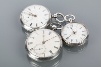 Lot 1606 - GROUP OF THREE SILVER POCKET WATCHES all with...