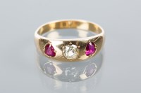 Lot 1639 - VICTORIAN RUBY AND DIAMOND THREE STONE RING...