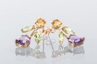 Lot 1656 - PAIR OF CITRINE, PERIDOT AND AMETHYST EARRINGS...