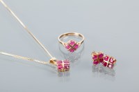 Lot 1659 - SUITE OF RUBY JEWELLERY comprising of pendant,...