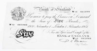 Lot 1520 - BANK OF ENGLAND £5 BANKNOTE London 1st...