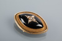 Lot 1669 - VICTORIAN MOURNING BROOCH of marquise form,...
