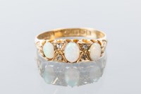 Lot 1683 - OPAL AND DIAMOND RING set with three oval...