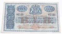 Lot 1538 - THE BRITISH LINEN BANK £5 BANKNOTE Edinburgh...