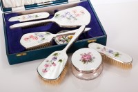 Lot 311 - SILVER GUILLOCHE ENAMEL THREE-PIECE VANITY SET...