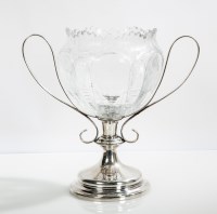 Lot 341 - EDWARDIAN SILVER AND CUT CRYSTAL TWIN-HANDLED...
