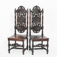 Lot 751 - PAIR OF LATE VICTORIAN CARVED OAK HALL CHAIRS...